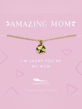 NWT Lucky Feather Mom Necklace - I'm Lucky You're My Mom - Clover - Gold Dipped